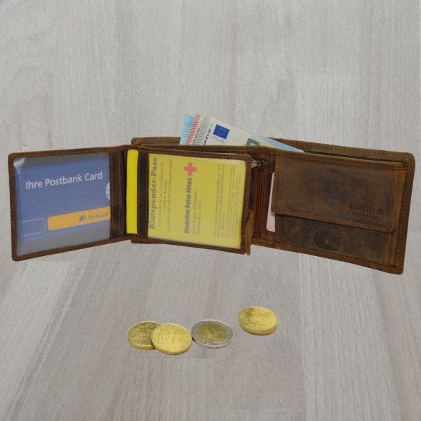 flevado Herren Geldbörse 100 % Büffel Leder mit RFID Schutz Querformat (braun)